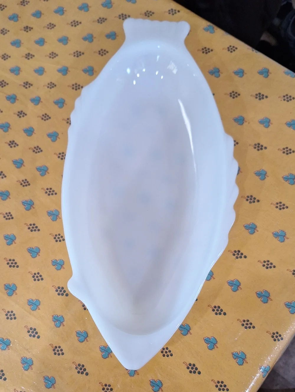 Vintage GlasBake white milk glass fish-shaped serving platter